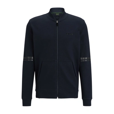 Shop Hugo Boss Relaxed-fit Zip-up Sweatshirt With Mirror-effect Stripes In Blue