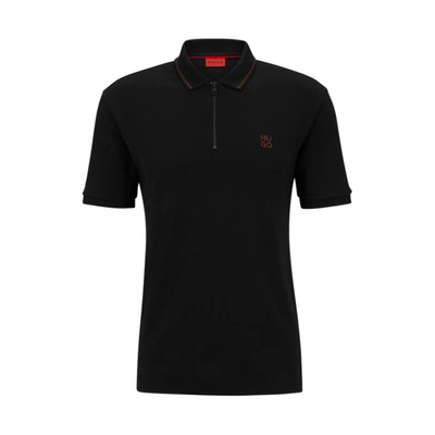 Shop Hugo Interlock-cotton Polo Shirt With Stacked Logo In Black