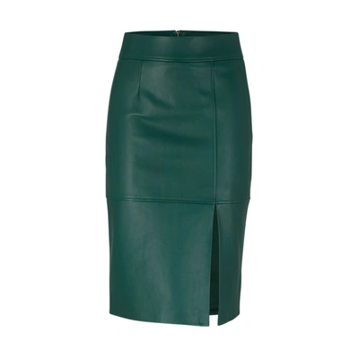 Shop Hugo Boss Slim-fit Pencil Skirt In Grained Leather In Green