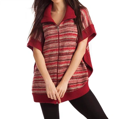 French Kyss Penelope Zip-up Poncho In Red Multi In Multi