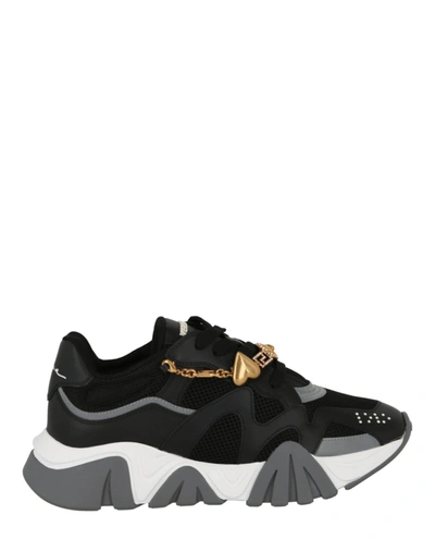 Shop Versace Squalo Logo Jewel Detail Lace Up Sneakers In Black