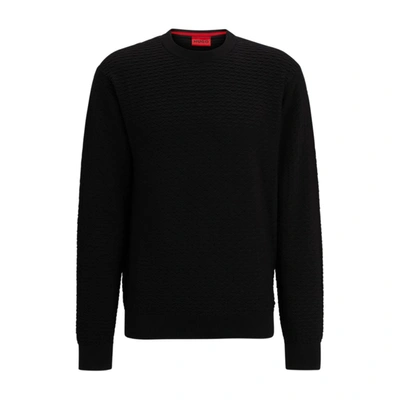 Shop Hugo Relaxed-fit Sweater In Cotton With Knitted Structure In Black