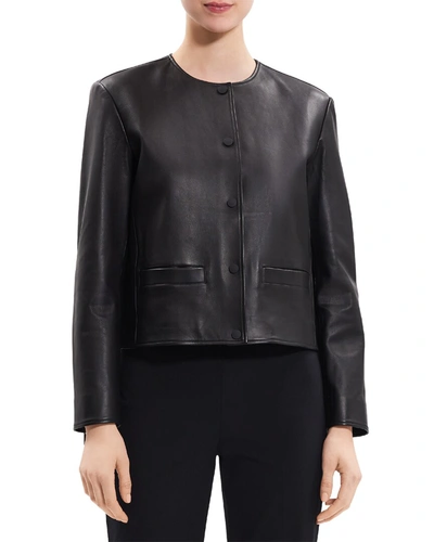 Shop Theory Cropped Leather Jacket In Black