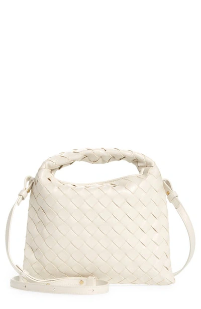 Shop Bottega Veneta Mini Hop Intrecciato Leather Hobo Bag In White/ Brass/ White