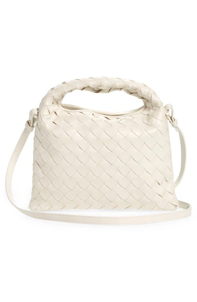 Shop Bottega Veneta Mini Hop Intrecciato Leather Hobo Bag In White/ Brass/ White
