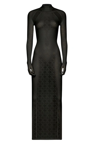 Shop Wolford Intricate Sheer Pattern Maxi Dress In Black