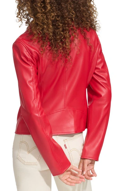 Shop Levi's Shrunken Faux Leather Moto Jacket In Ski Patrol Red
