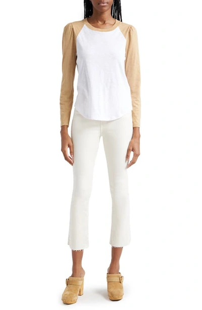 Shop Veronica Beard Mason Colorblock Long Sleeve Cotton Baseball T-shirt In White/khaki