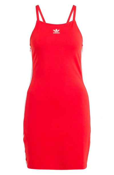 Shop Adidas Originals 3-stripes Lifestyle Cotton Blend Minidress In Better Scarlet