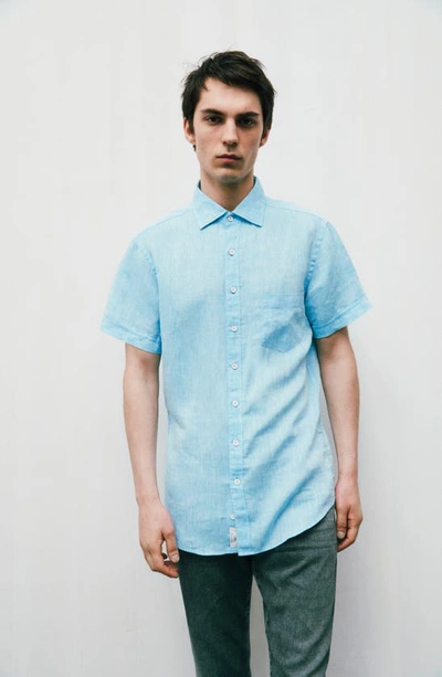 Rodd & Gunn Ellerslie Short Sleeve Linen Button-up Shirt In Cyan