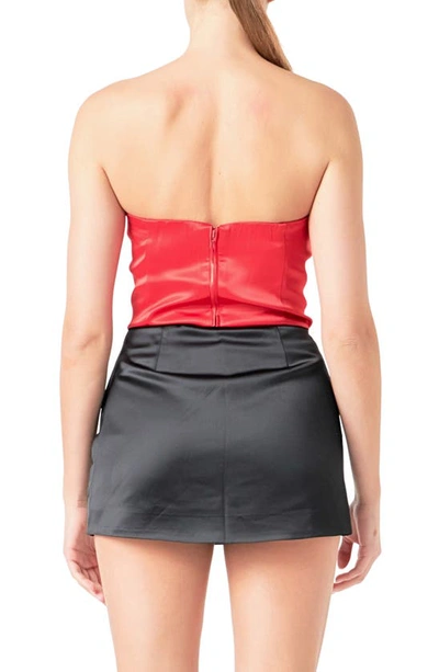 Endless Rose Satin Strapless Curved Top In Red In Red