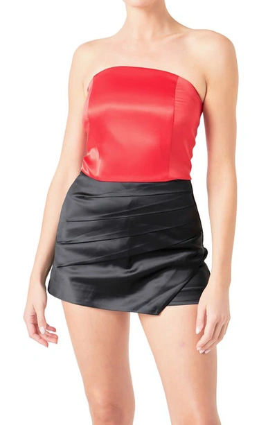 Endless Rose Satin Strapless Curved Top In Red In Red