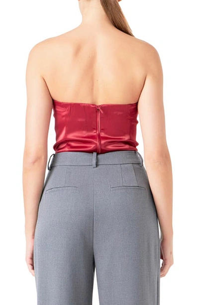 Shop Endless Rose Strapless Satin Crop Top In Ruby