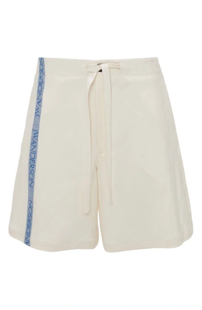Shop Jw Anderson Logo Tape Cotton & Linen Wide Leg Shorts In Off White
