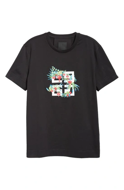 Shop Givenchy Slim Fit Floral 4g Logo Cotton Graphic T-shirt In Black