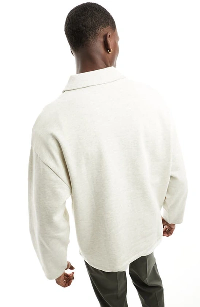 Shop Asos Design Oversize Polo Sweatshirt In Stone