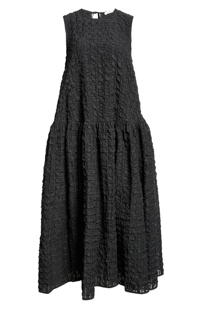 Shop Cecilie Bahnsen Anna Karin Textured Check Tiered Seersucker Dress In Black
