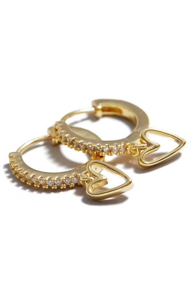 Shop & Other Stories Heart Charm Crystal Hoop Earrings In Gold