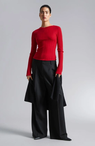 Shop & Other Stories Bell Sleeve Wool Rib Sweater In Red