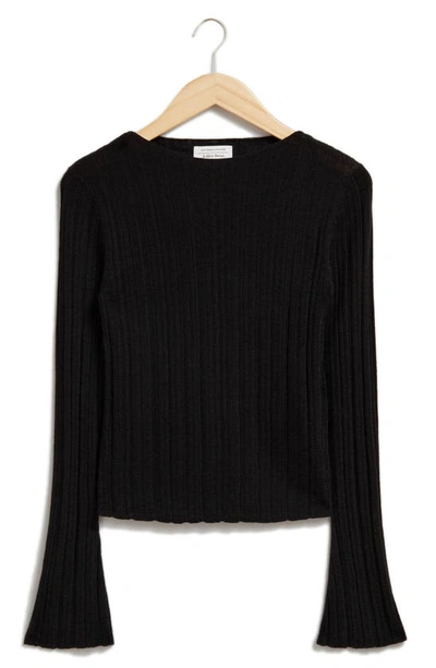 Shop & Other Stories Bell Sleeve Wool Rib Sweater In Black