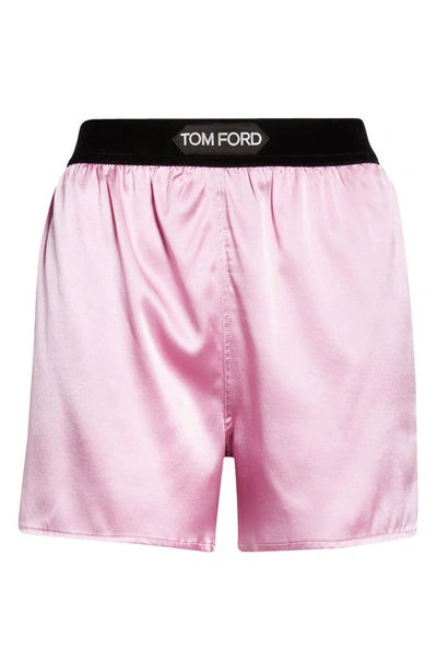Shop Tom Ford Stretch Silk Satin Pajama Shorts In Primrose Lilac