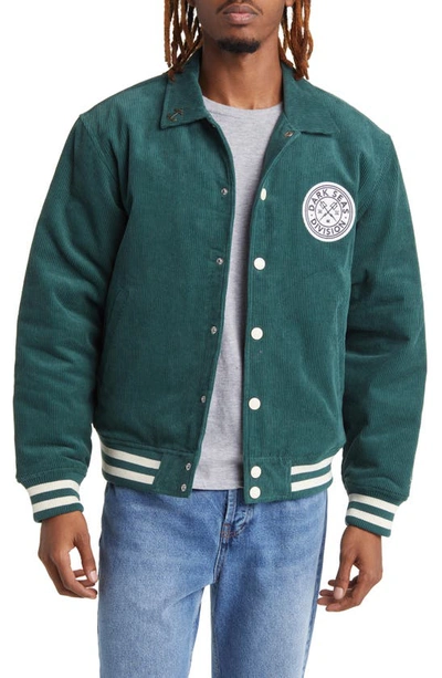 Shop Dark Seas Cotton Corduroy Varsity Jacket In Green