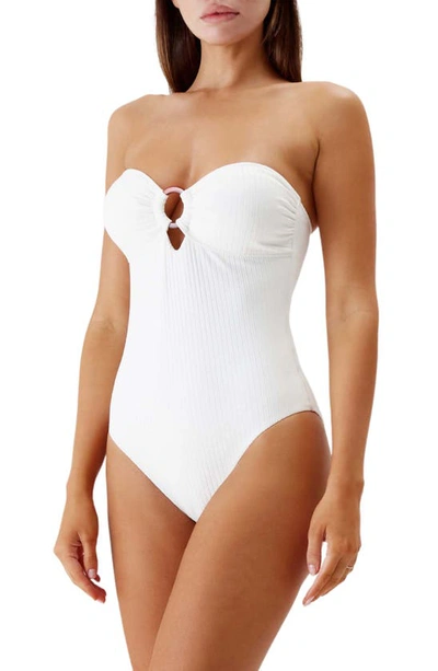 Shop Melissa Odabash Barbuda Strapless One-piece Swimsuit In Ivory Ribbed