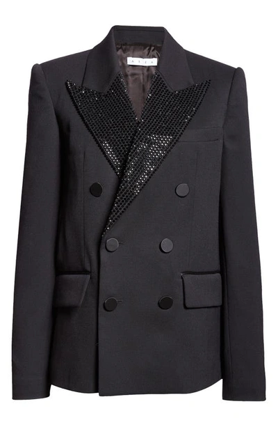 Area Crystal-embellished Wool Blazer Jacket In Black