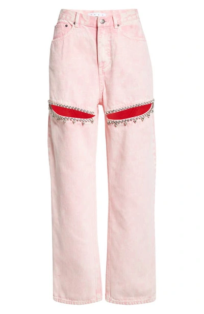 Shop Area Crystal Slit Straight Leg Jeans In Powder Pink