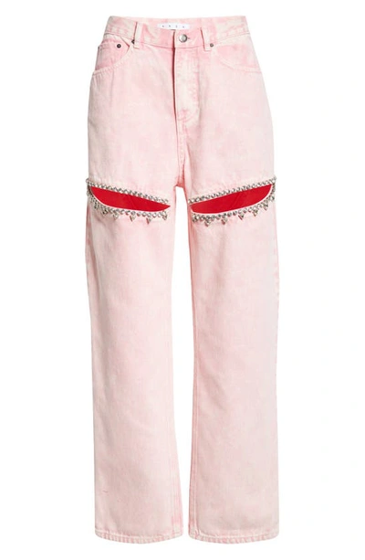 Area Mid-rise Crystal-slit Straight-leg Ankle Jeans In Powder Pink