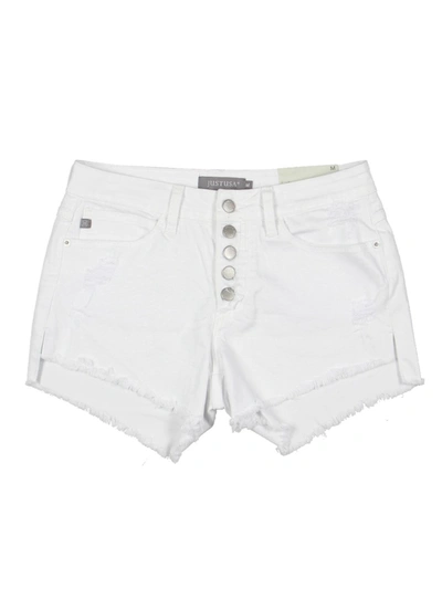 Shop Just Usa Womens Button Front Frayed Hem Denim Shorts In White