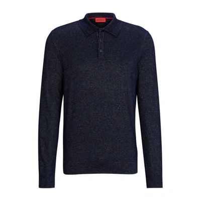 Shop Hugo Relaxed-fit Sparkle-effect Polo Sweater In Blue