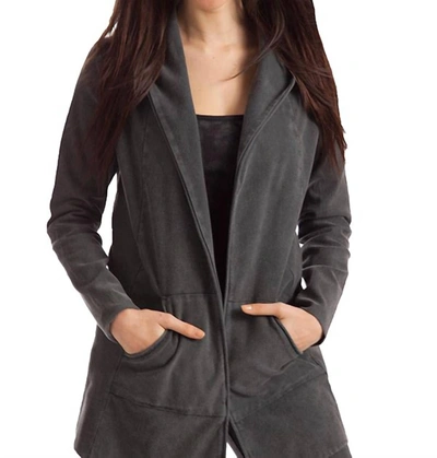 French Kyss Monica Hooded Draped Cardigan In Charcoal In Pink