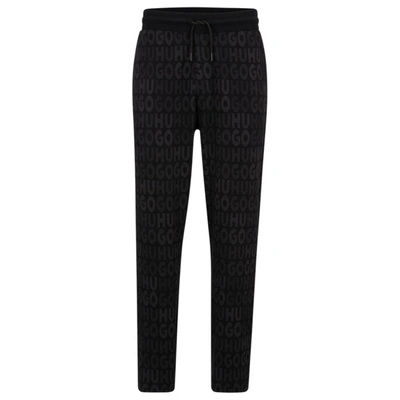 Shop Hugo Cotton Tracksuit Bottoms With Drawstring Waist And Monogram Jacquard In Grey