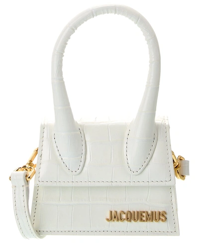 Shop Jacquemus Le Chiquito Croc-embossed Leather Clutch In White