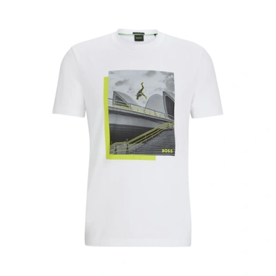 Shop Hugo Boss Photo-print T-shirt In Stretch-cotton Jersey In White