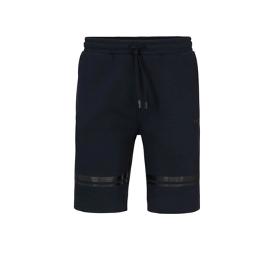 Shop Hugo Boss Relaxed-fit Cotton Shorts With Mirror-effect Stripes In Blue