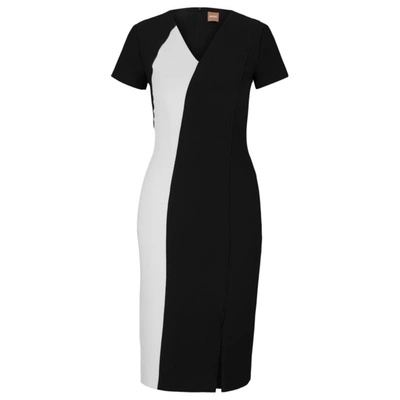 Shop Hugo Boss Slim-fit Dress With V Neckline In Black
