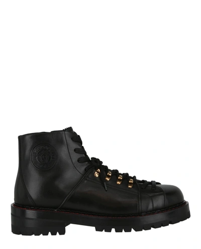 Shop Versace Medusa Leather Ankle Boots In Black