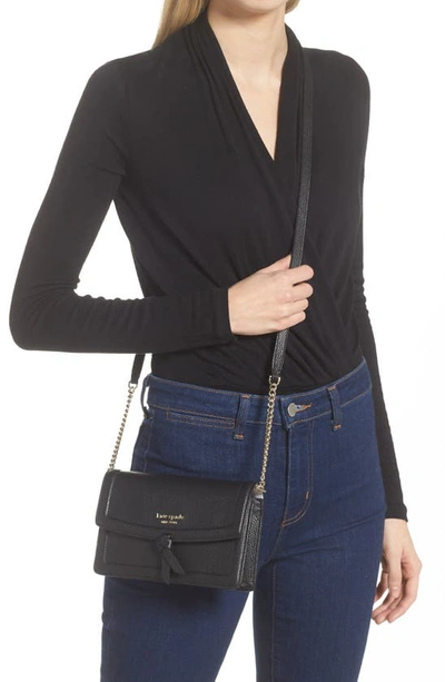 Kate Spade Knott Pebbled Leather Flap Crossbody Bag In Black