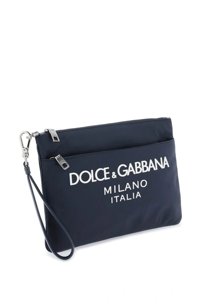 Shop Dolce & Gabbana Nylon Pouch With Rubberized Logo Men In Blue