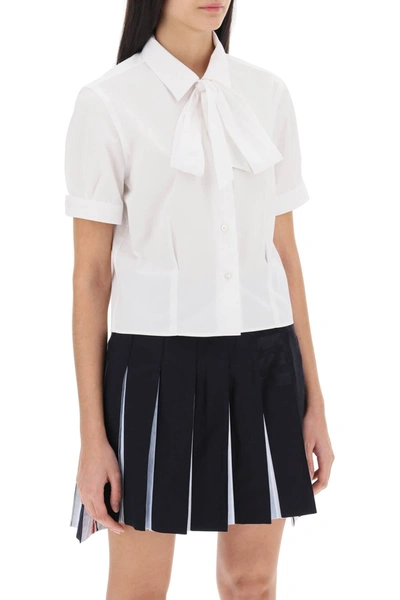 Shop Thom Browne Short Sleeve Shirt With Bow Women In White