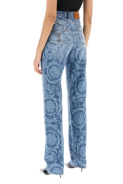 Shop Versace Barocco Straight Leg Jeans Women In Blue
