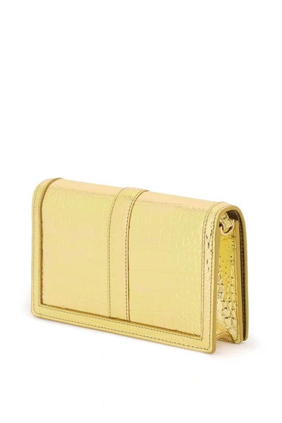 Shop Versace Croco-embossed Leather Greca Goddes Crossbody Bag Women In Gold