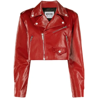 Shop Moschino Jeans Leather Outerwears In Red