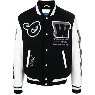 Shop Off-white Leather Jackets In Black/white