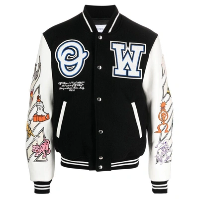 Off-white Logic Patch Varsity Jacket In Black/white