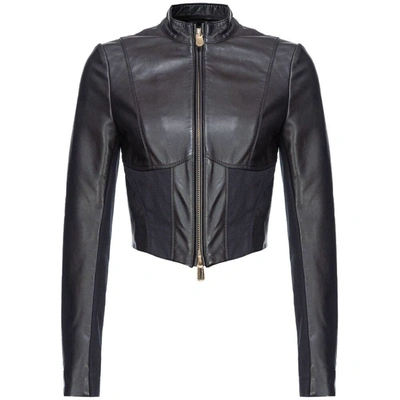 Shop Pinko Leather Outerwears In Black