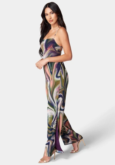 Bebe Issue With Straps Lace-up Side Slit Jumpsuit In Desert Daze