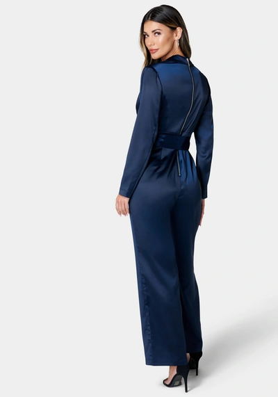 Bebe Satin Blazer Jumpsuit In Astral Aura